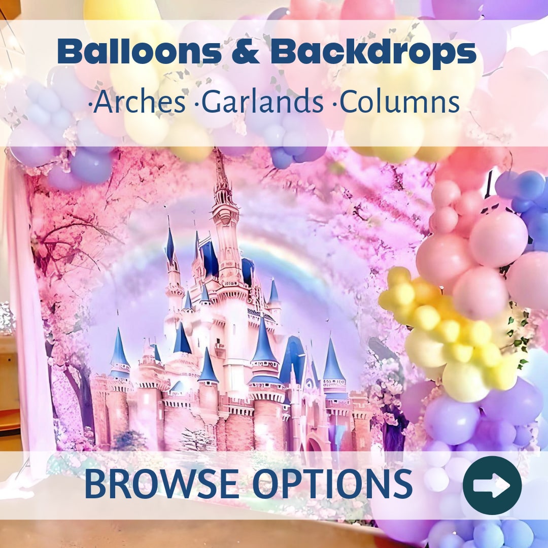 Balloon garland and arch design — links to balloon décor landing page for Salem, Portland & the Willamette Valley